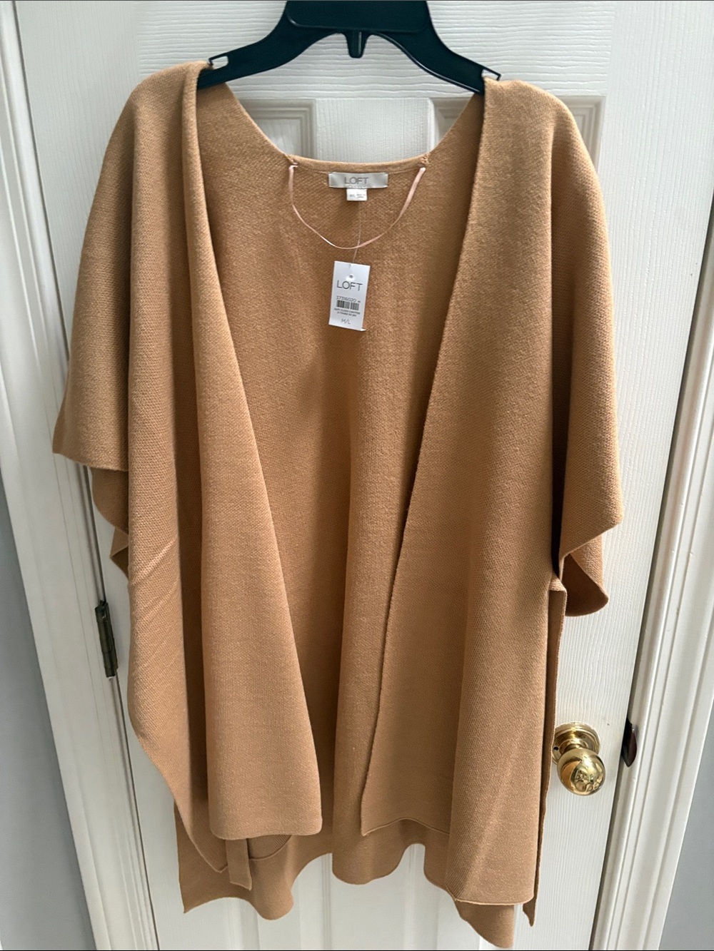 LOFT Camel Open-Front Knit Poncho Shrug
